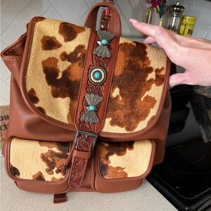 Brown and Tan Cowhide wrangler Backpack